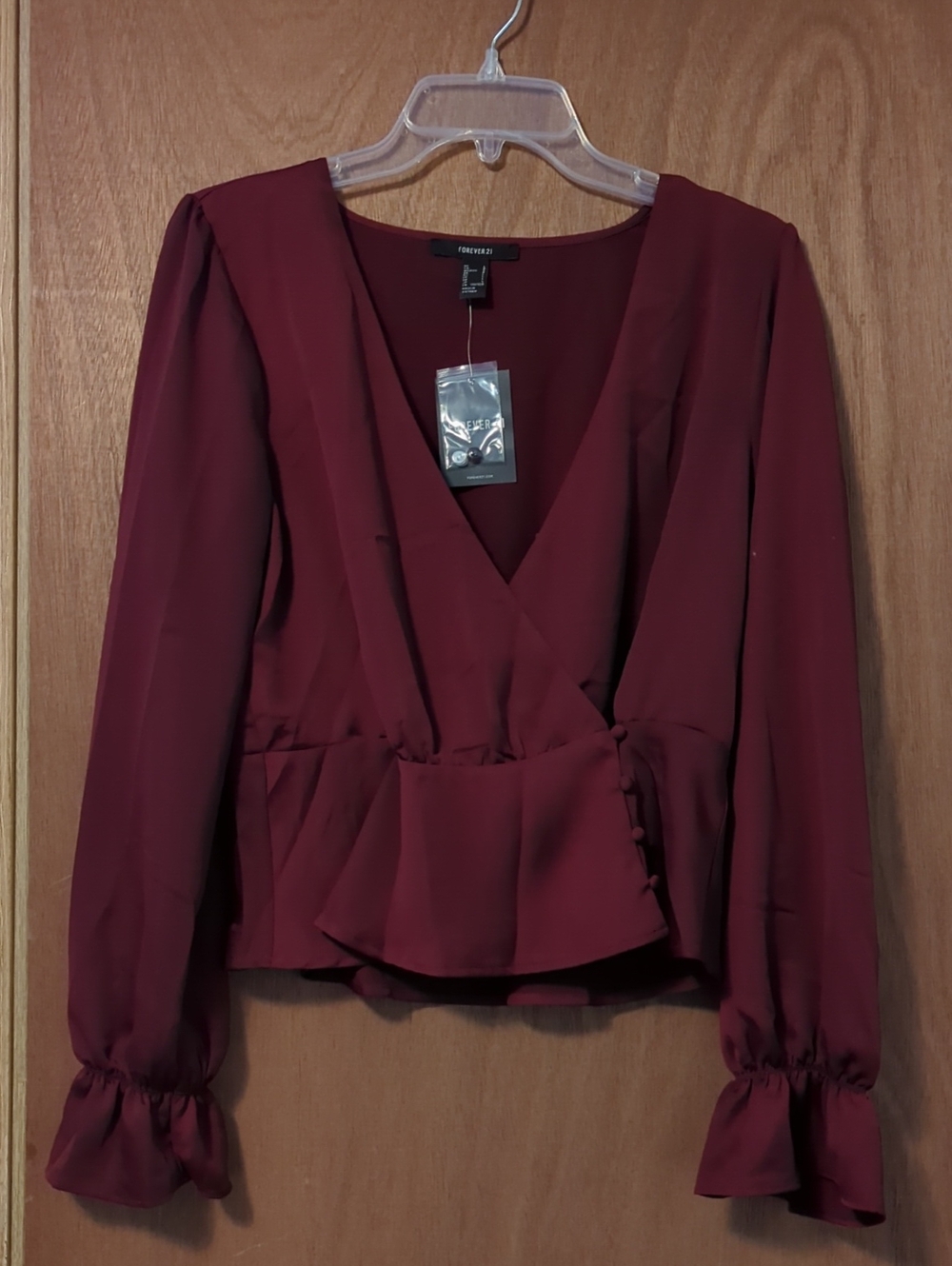 Forever 21 Burgundy Wrap Peplum Blouse